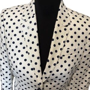 J Crew Womens 4 Schoolboy Blazer Linen White Navy Polka Dot Office Career 46072